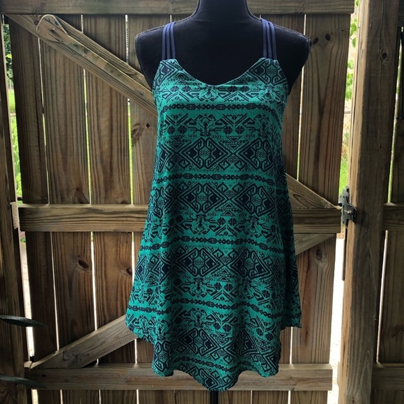 Jolt Green & Navy Sleeveless Swing Dress - Picture 1 of 4